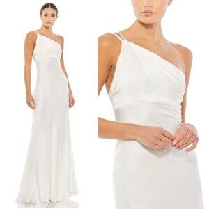 NWT Ieena Mac Duggal One Shoulder Double Strap Gown 8 White Bridal Formal 26266